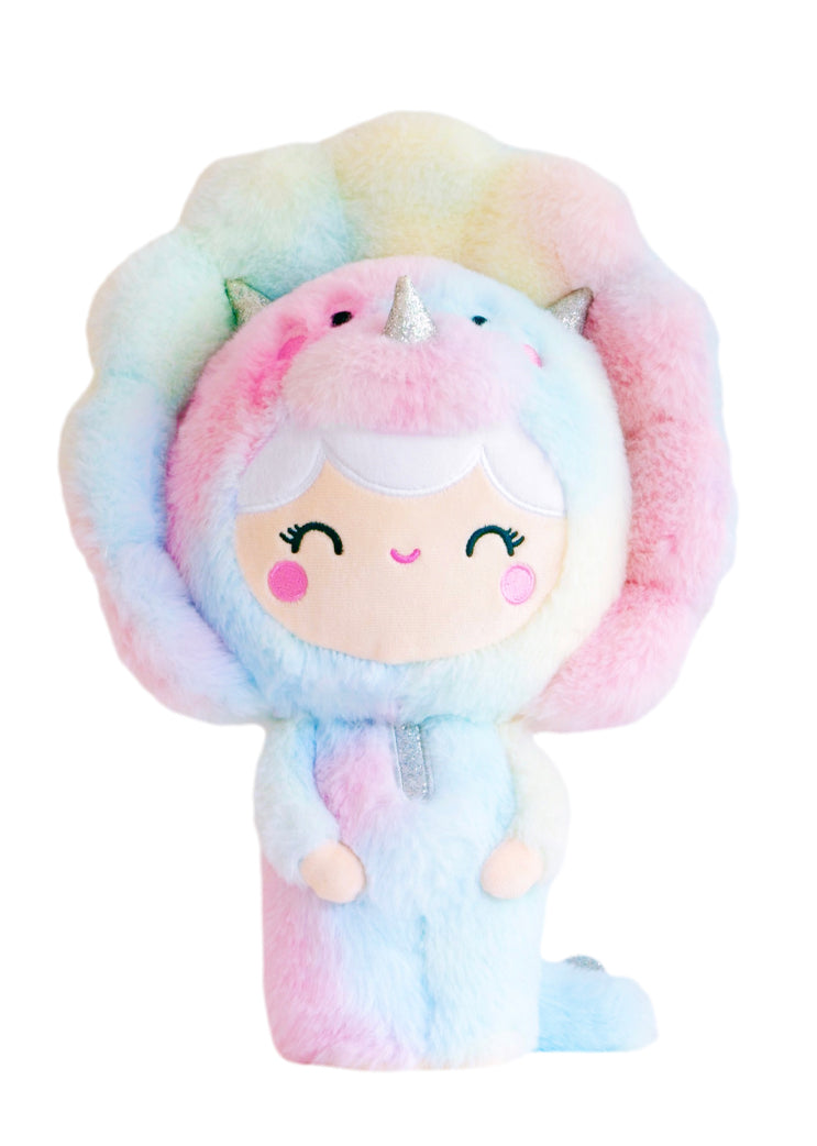 Roarsome Rainbow Momiji doll with pastel mane, unicorn horn, fluffy costume, and a cheerful smiling face. — Momiji Doll