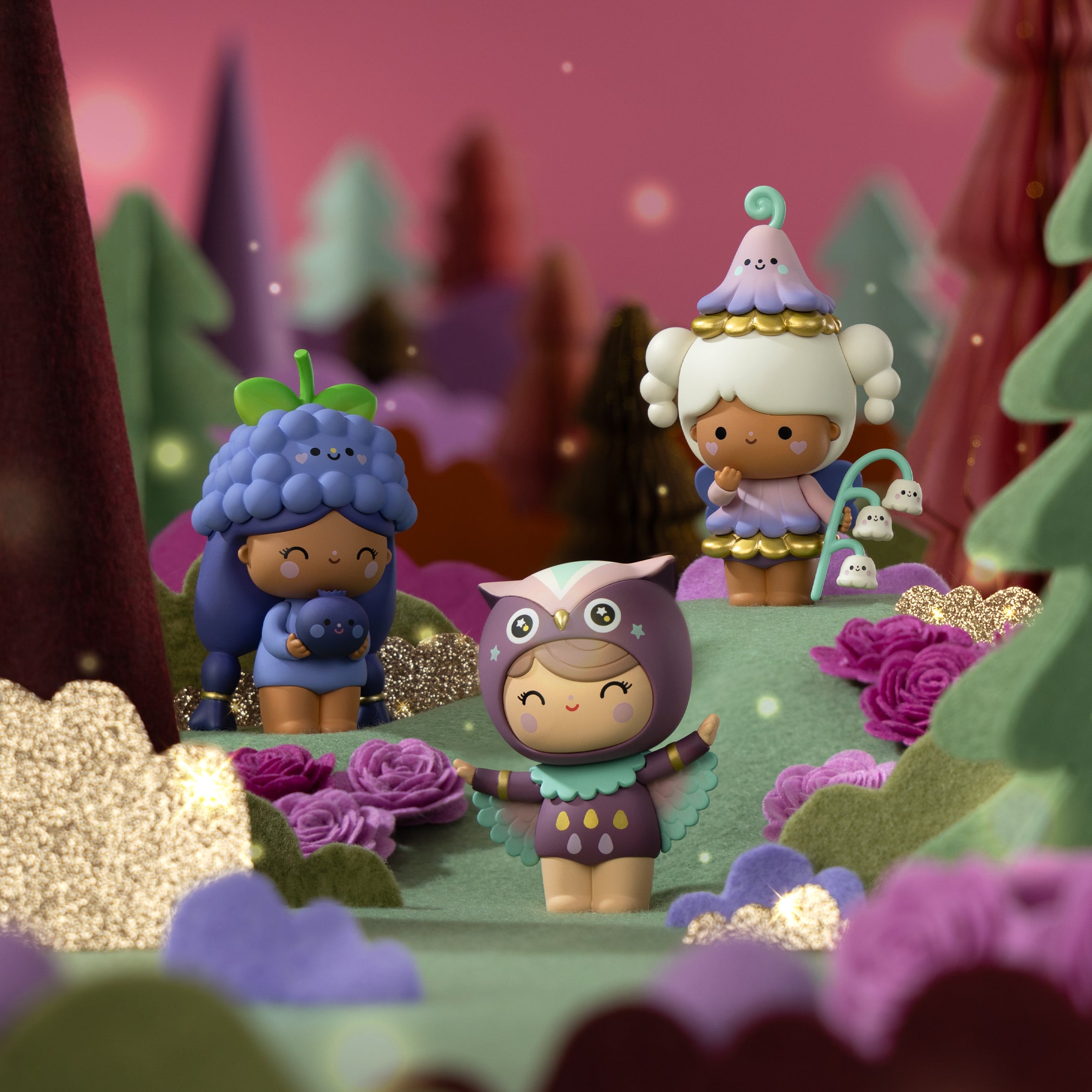 Sugar Plum Wood Momiji doll in a vibrant forest-themed outfit, blind-box with 8 kawaii collectible character designs. — Momiji Doll