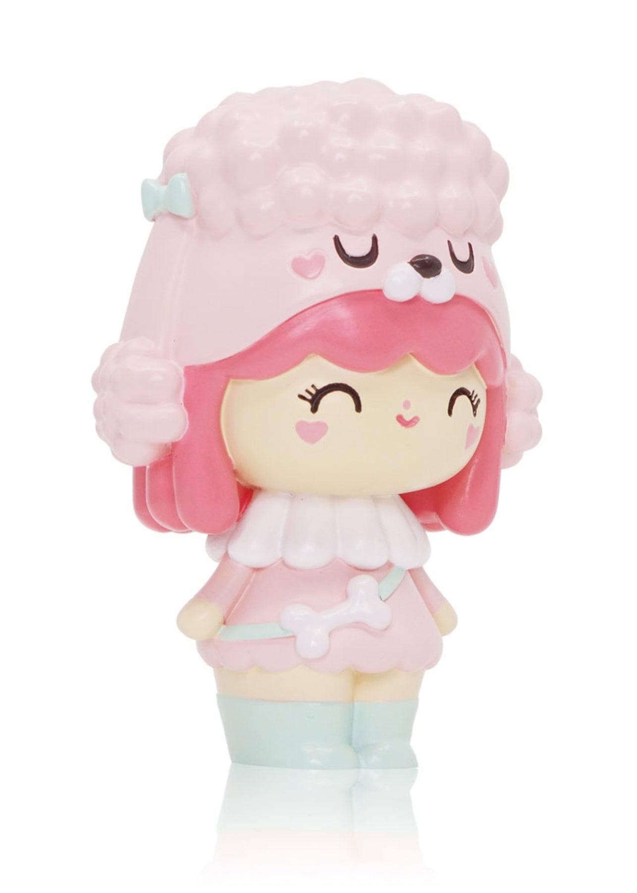 Momiji doll "Best Friends": pink-haired girl in a poodle hat, pastel dress, and blue boots. Kawaii collectible character. — Momiji Doll