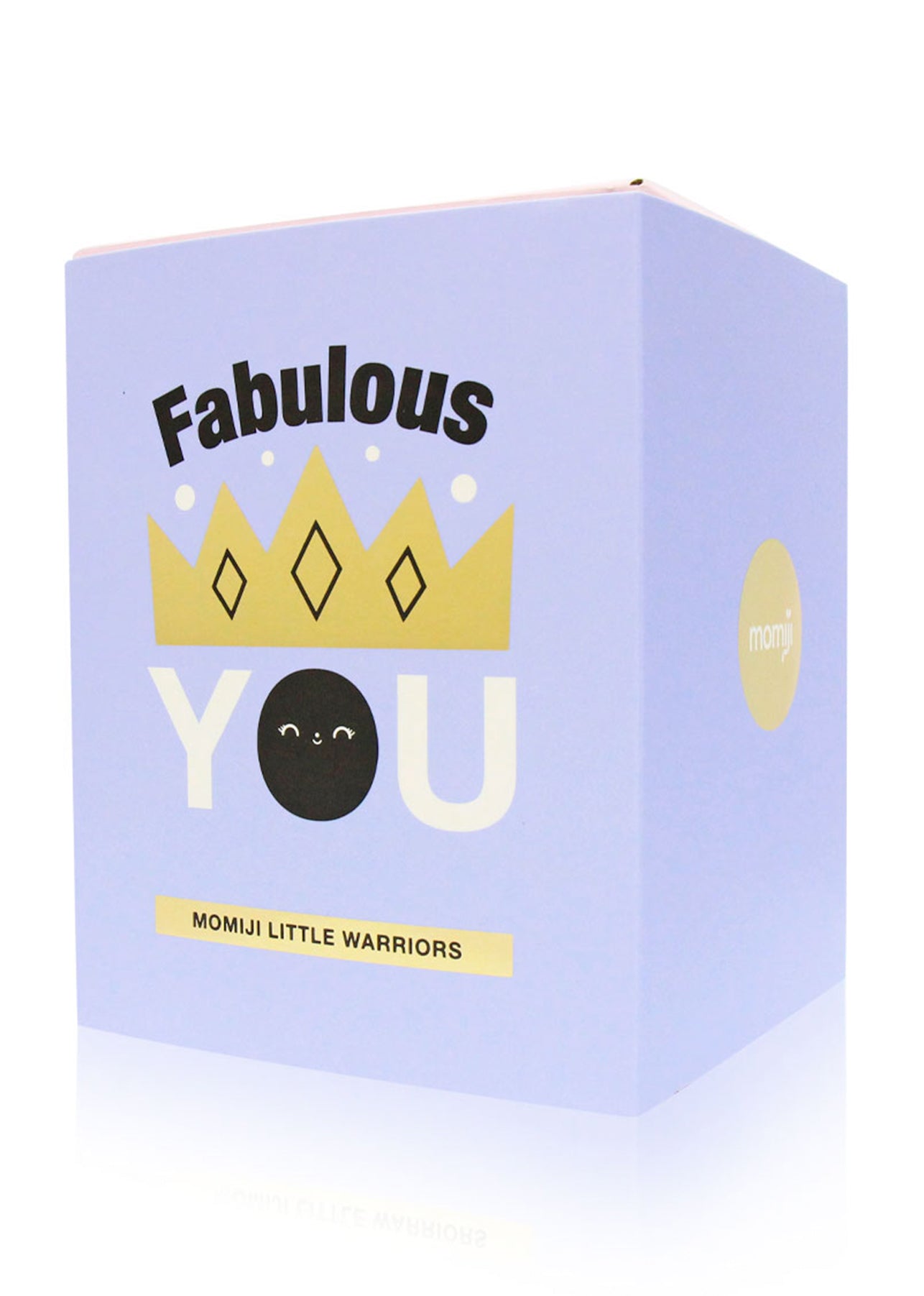 A pastel purple box labeled Fabulous You with a gold crown, featuring a Momiji doll LITTLE WARRIORS—great for gifting. — Momiji Doll