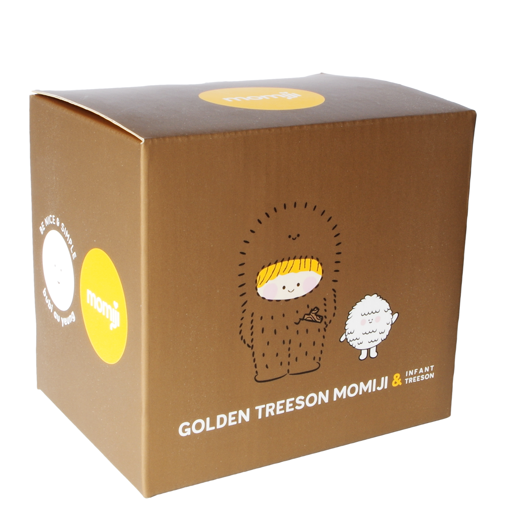 Brown box featuring kawaii characters, labeled Golden Treeson Momiji doll—perfect collectible gift for fans of Momiji dolls. — Momiji Doll