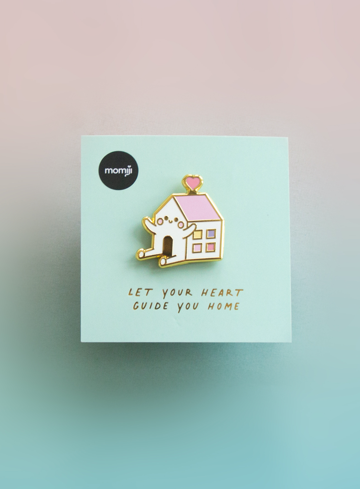 Momiji doll: A house-shaped character with a smiling face and heart, inspired by Tokyo and Seoul street style. — Momiji Doll