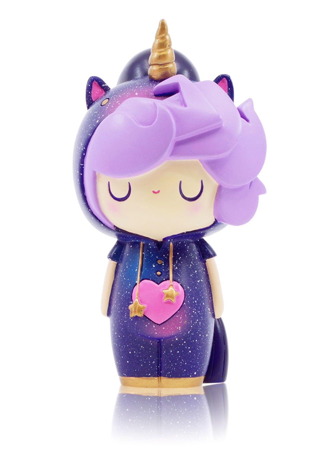 Little Starlight Girl Momiji doll with lavender hair, unicorn hoodie, navy outfit; collectible kawaii figure with secret message. — Momiji Doll