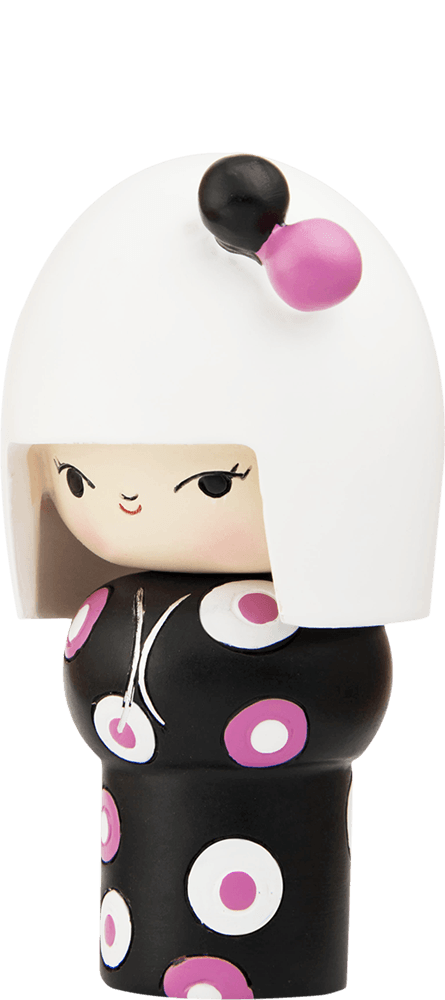 Dance Dance Dance Momiji doll features a white helmet, black and pink accents, and a polka-dotted outfit. — Momiji Doll