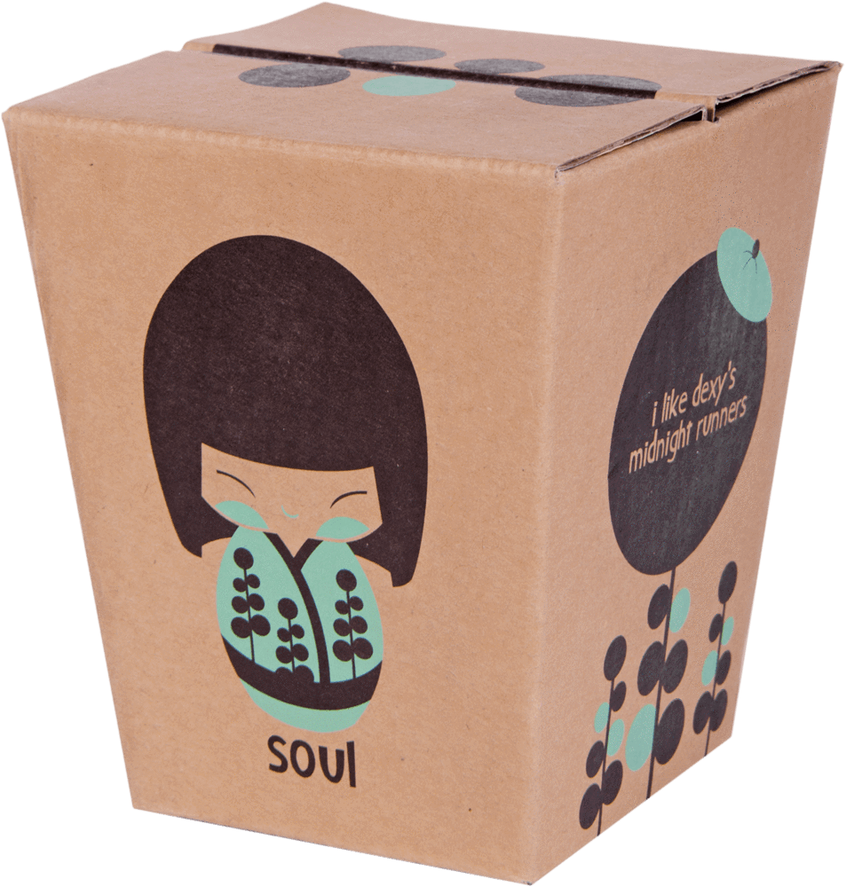 Brown takeout box labeled "Soul" features a Soul Momiji doll character—cartoon girl, cute collectible with hidden message. — Momiji Doll