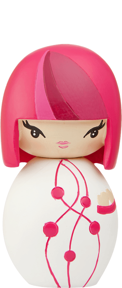 Dancing Girl Momiji doll with bright pink hair, white dress decorated with pink patterns, and a cute stylized face. — Momiji Doll