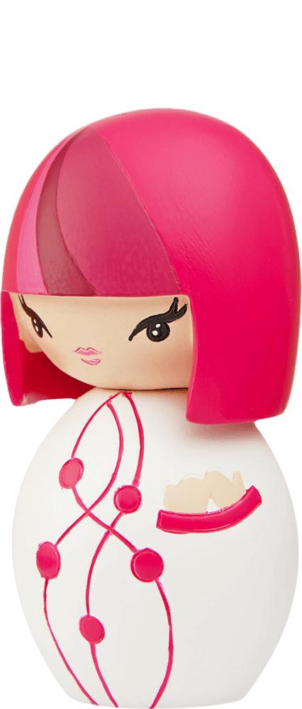 Dancing Girl Momiji doll with a pink bob, white body, and pink details; kawaii collectible hiding a secret message inside. — Momiji Doll