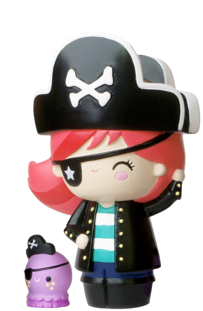 Romilly & Walter Momiji doll: kawaii pirate girl with red hair, eye patch, and a purple octopus accessory. Collectible character!. — Momiji Doll