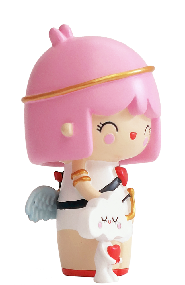 Cupid & Cloud 9 Momiji doll with pink hair, gold headband, white wings, heart accents; includes hidden message slot. — Momiji Doll