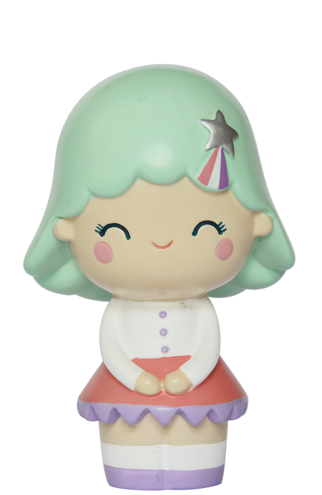 Birthday Girl Mint Momiji doll with mint green hair, star clip, pink skirt, pastel top, and a sweet smile. — Momiji Doll