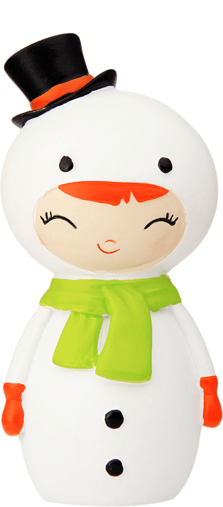 Snowflake Momiji doll with a black hat, green scarf, orange mittens, sweet smile, and hidden secret message inside. — Momiji Doll