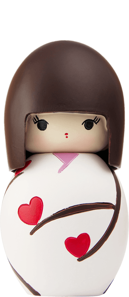 Favourite Person Momiji doll with a brown bob, white robe, and red heart accents. Collectible with a secret message inside. — Momiji Doll