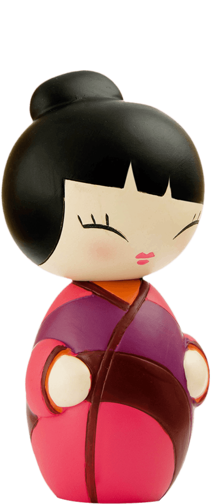 Favourite Person 2: A Momiji doll with black hair, red lips, upright pose. Collectible message doll designed by independent artists. — Momiji Doll