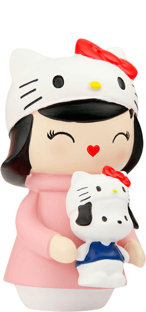 Momiji doll in pink with plush and a cute hat, from the Hello Kitty Anniversary Trio; collectible and full of kawaii charm. — Momiji Doll