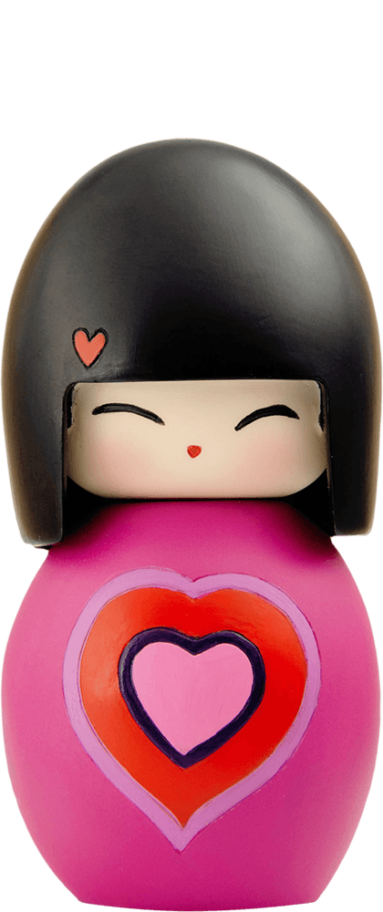The Valentine JLP excl Momiji doll has a black bob, heart accents, and a smiling face. A collectible kawaii Momiji doll. — Momiji Doll