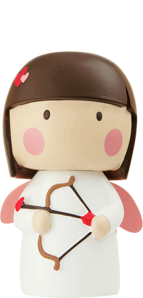 Plu & Pia Momiji doll with pink cheeks, pastel wings, and a bow—adorable collectible with space for a secret message inside. — Momiji Doll
