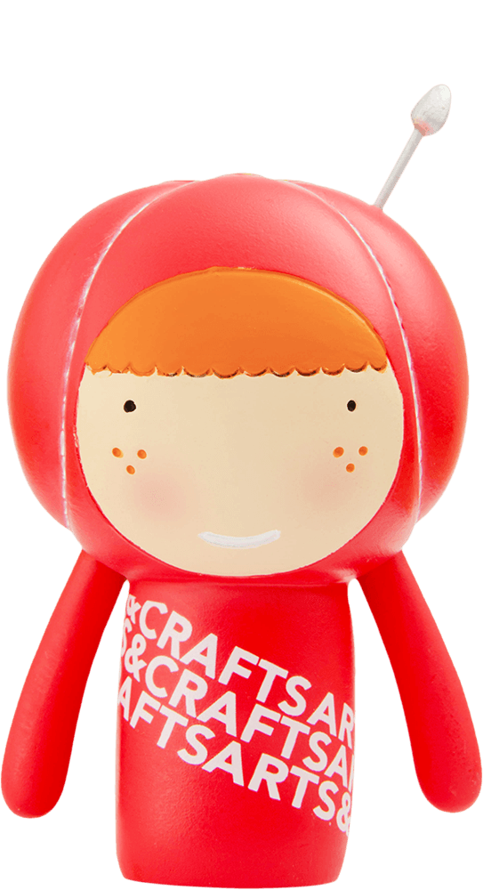 Cherie Momiji doll with orange hair, smiling face, antenna details, and CRAFTSARTS text—a kawaii collectible character. — Momiji Doll