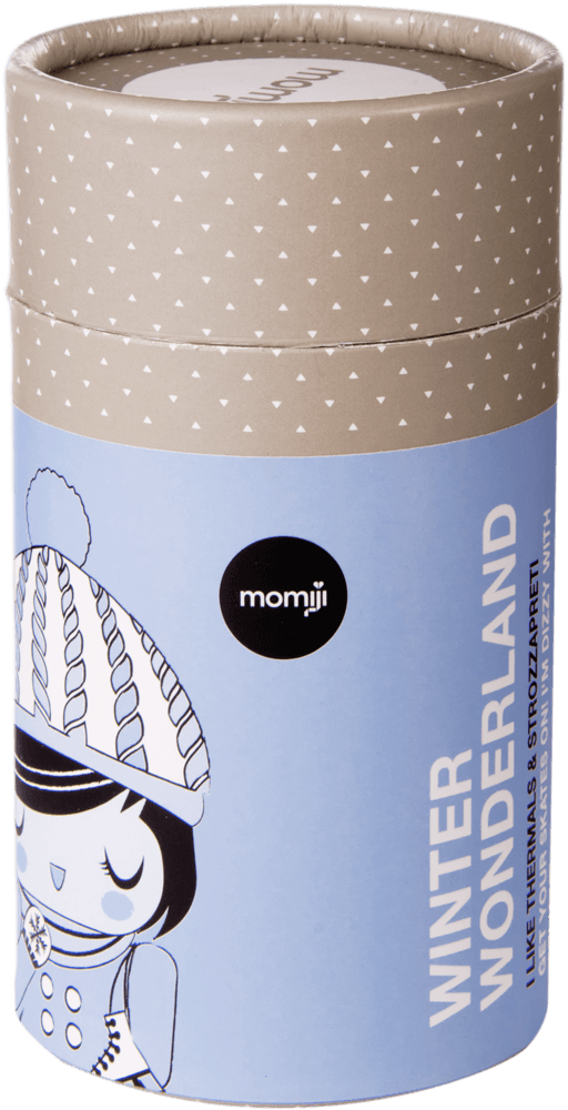 Winter Wonderland Momiji doll box with a kawaii girl in a winter hat and snowflake lid, inspired by Tokyo street style. — Momiji Doll