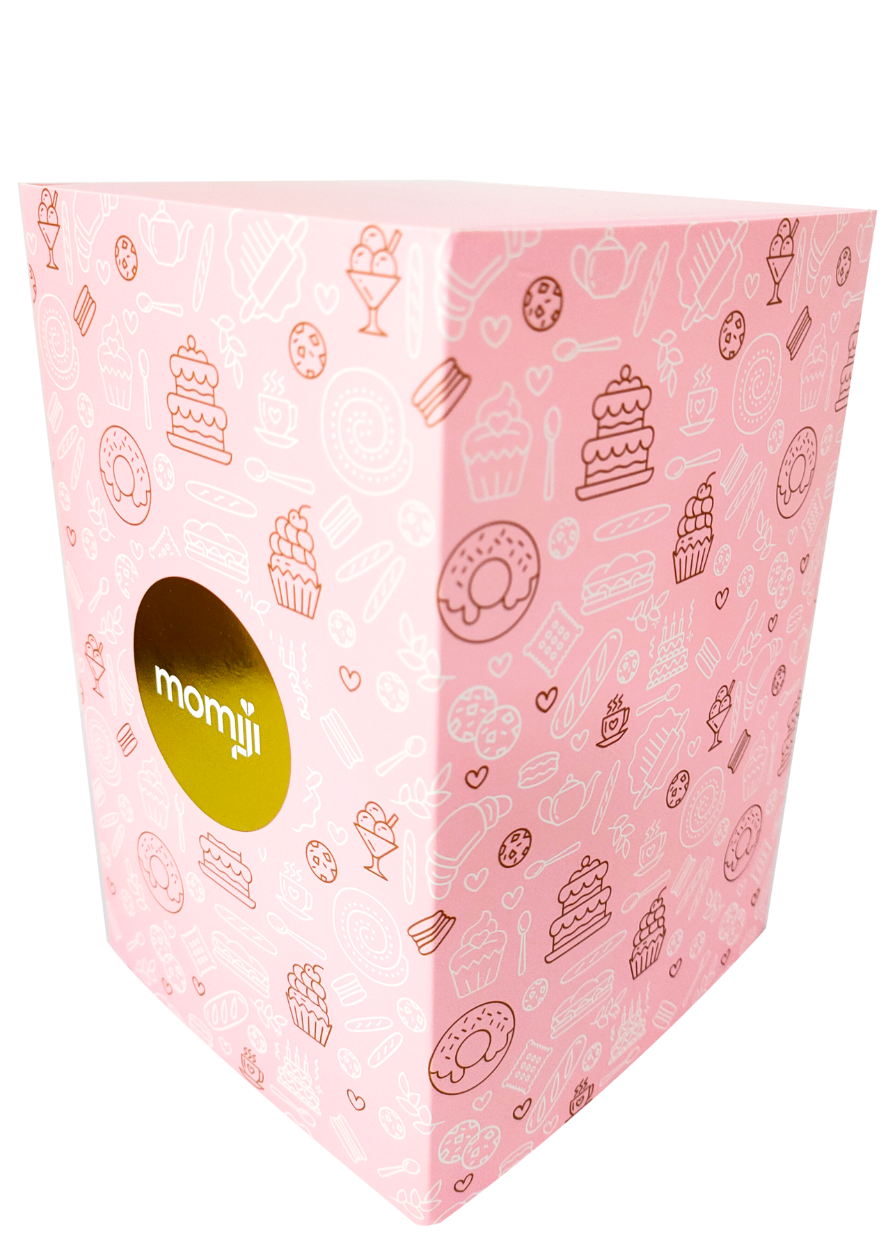 Sweetie Momiji doll in a cute pink dessert-themed box with gold circle and white Momiji logo, perfect for display or gifting. — Momiji Doll
