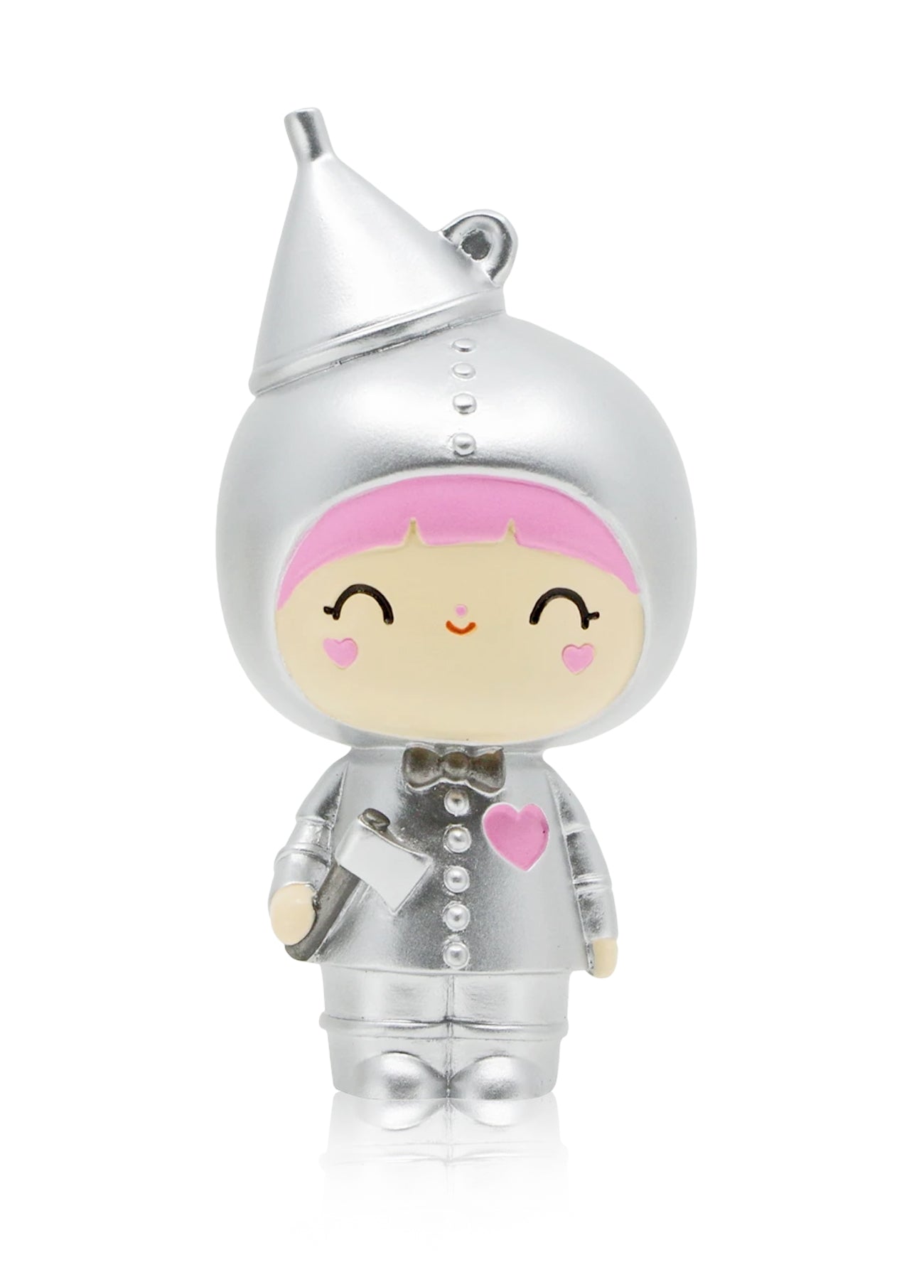 Limited edition The Wonderful Wizard of Oz Momiji doll in a silver tin man suit, pink hair, hearts, and holding a watering can. — Momiji Doll