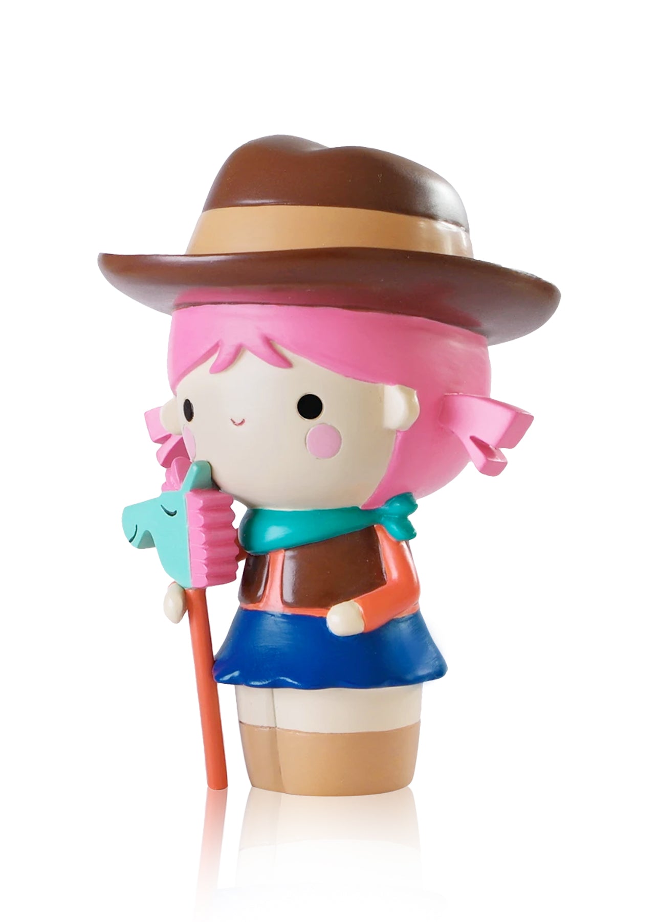 Yeehaa Momiji doll with pink hair, a cowboy hat, and a stick horse; cute kawaii collectible hiding a secret message inside. — Momiji Doll