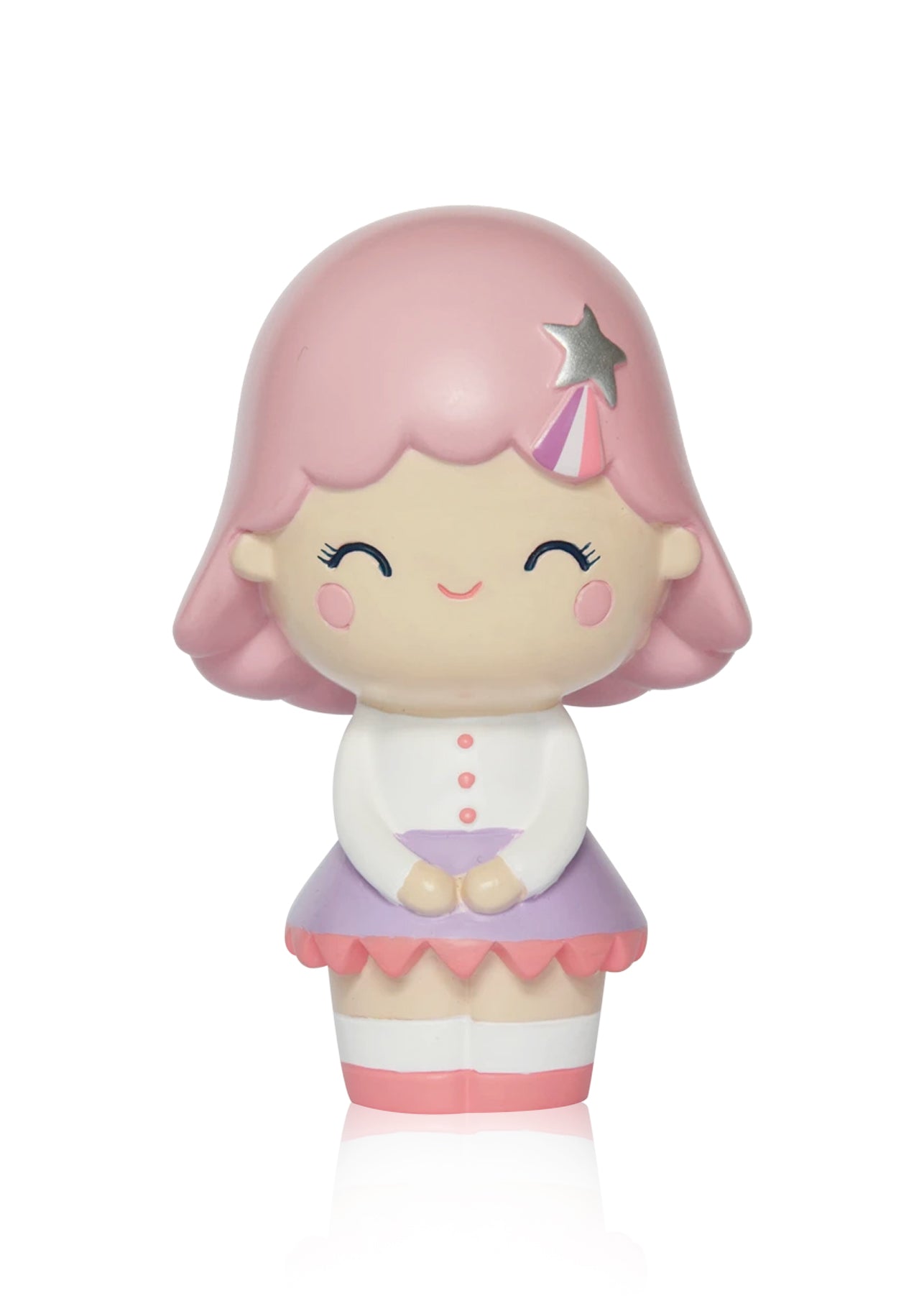 Birthday Girl Rose Momiji doll with kawaii pink hair, star hairclip, white top and pink skirt—collectible and cute. — Momiji Doll