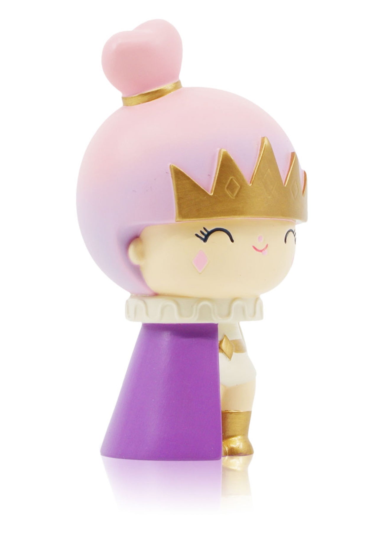 Fabulous You Momiji doll with a pink heart bun, gold crown, purple cape, smiling face; collectible with hidden message. — Momiji Doll