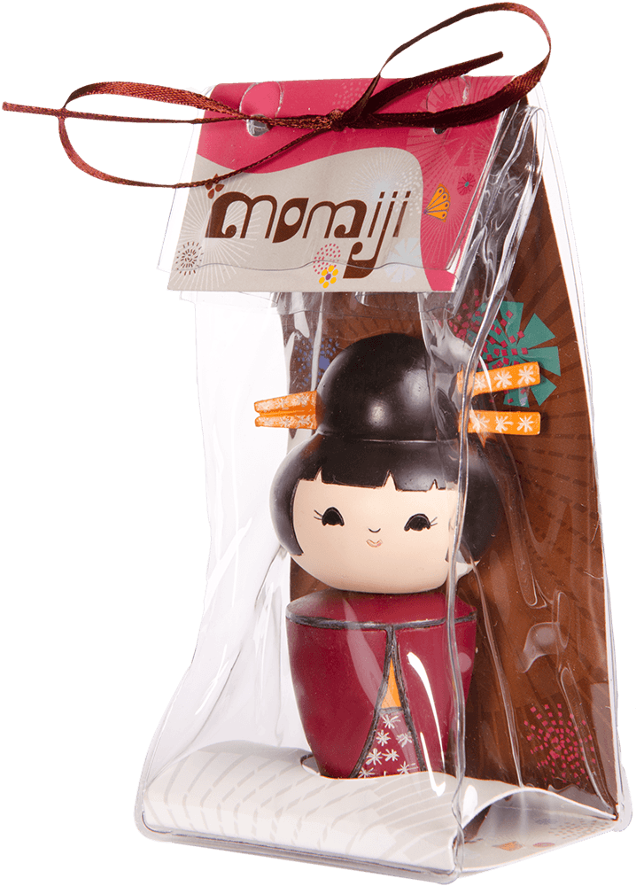 A Dizzy Momiji doll with bright details in clear packaging tied with a brown ribbon, hiding a secret message inside. — Momiji Doll