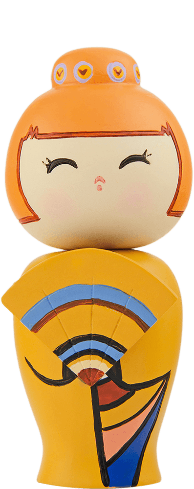 Lovely Day Momiji doll with orange hair, closed eyes, a yellow dress, and a colorful fan; kawaii collectible character. — Momiji Doll