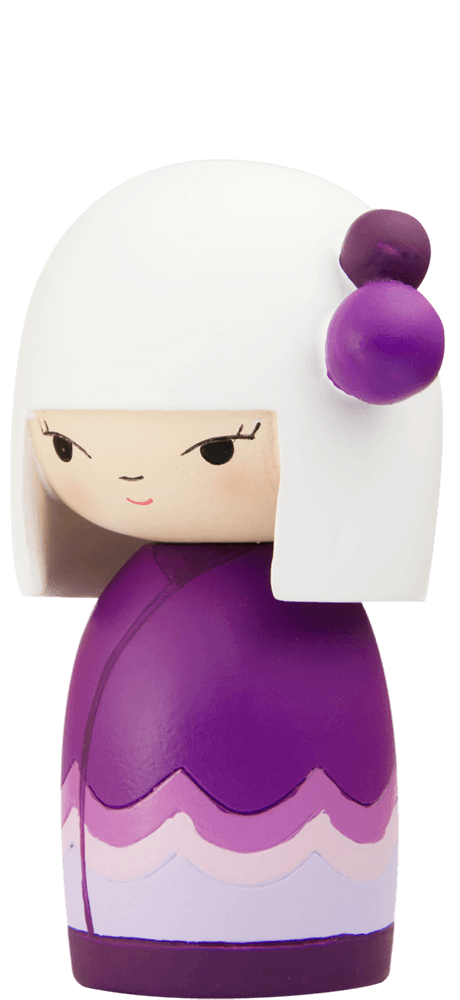 Silly Billy Momiji doll with white hair, purple buns, and pink accents on a plain background. Cute collectible character. — Momiji Doll