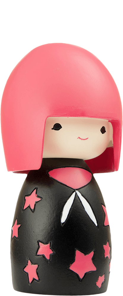 Happy Happy Birthday Momiji doll with pink bob hair, black dress, pink star accents, and a gentle smile. — Momiji Doll