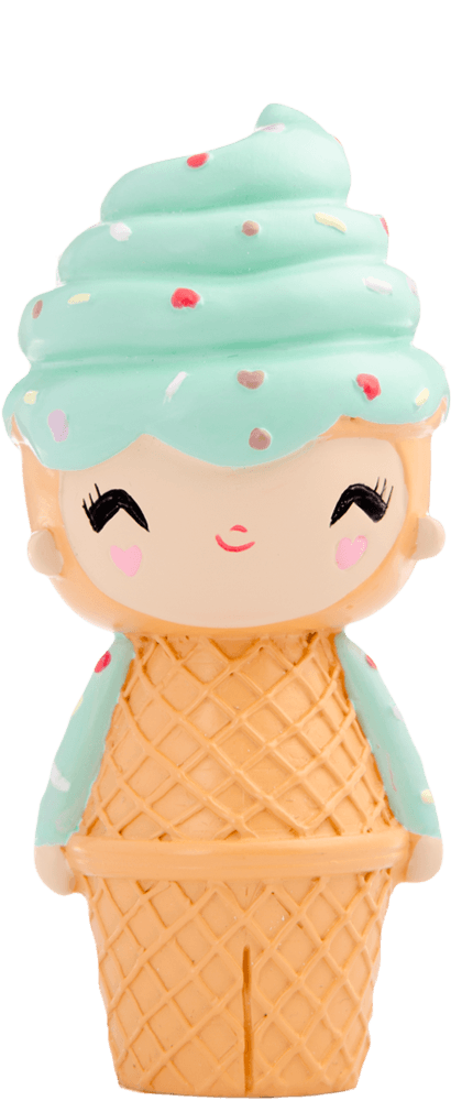 Happy Happy Happy Momiji doll with ice cream swirl hair, cone-shaped body, pastel sprinkles, and secret message inside. — Momiji Doll