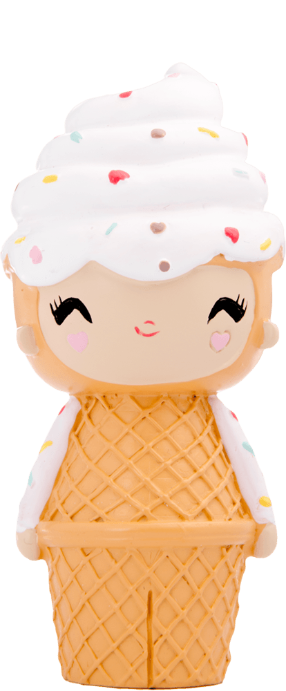 Happy Happy Happy Momiji doll with waffle cone body, pastel ice cream hair, sprinkles, and a sweet smiling face. — Momiji Doll