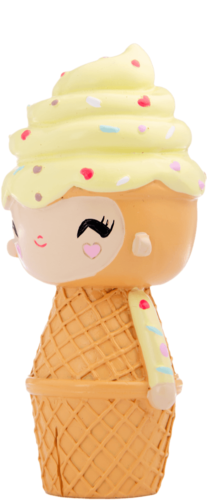 Happy Happy Happy Momiji doll with ice cream swirl hair, colorful sprinkles, and a waffle cone dress; cute collectible figure. — Momiji Doll