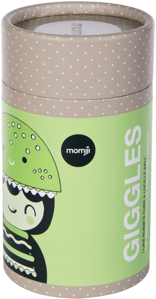 Giggles Momiji doll: cylindrical, kawaii collectible with a cartoon girl face, bright colors, and hidden secret message inside. — Momiji Doll