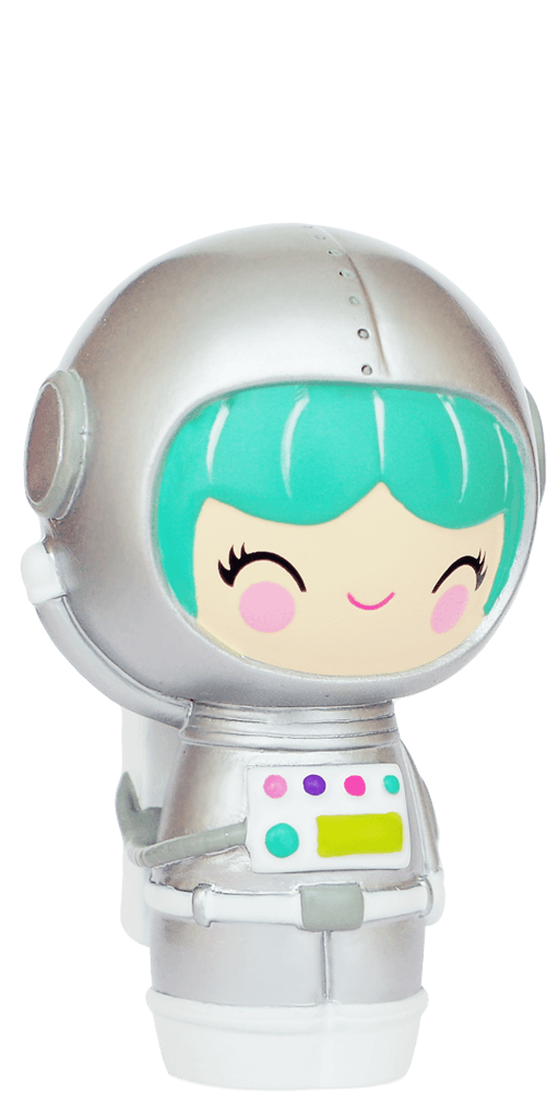 Momiji doll "Explore" character with teal hair, silver spacesuit, kawaii style; collectible with a secret message inside. — Momiji Doll