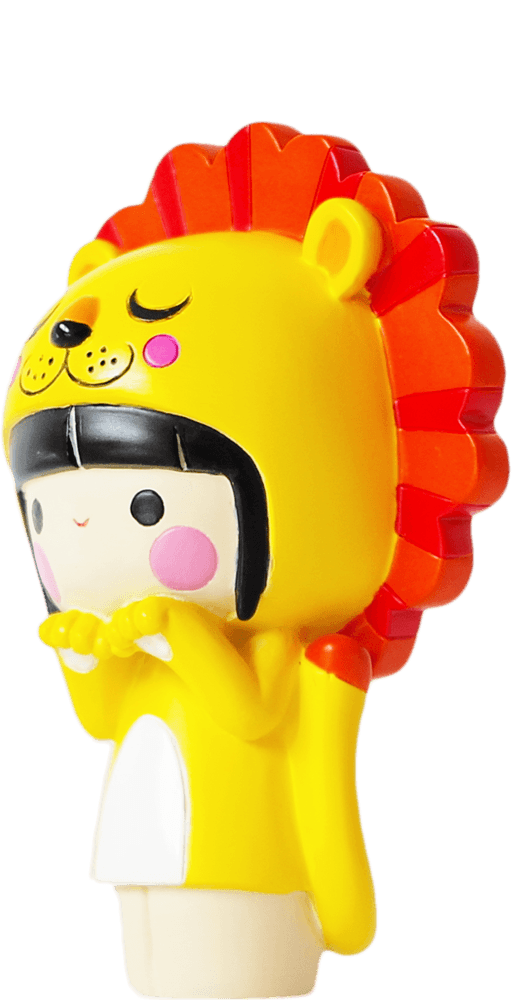 BFF Liona Momiji doll in a vivid yellow and orange lion costume with a cute smiling cartoon hood. Collectible and playful. — Momiji Doll