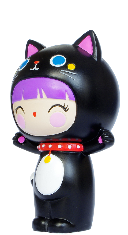 Best Friends Momiji doll with purple hair, black cat costume, pink cheeks, and a red polka-dot collar. — Momiji Doll