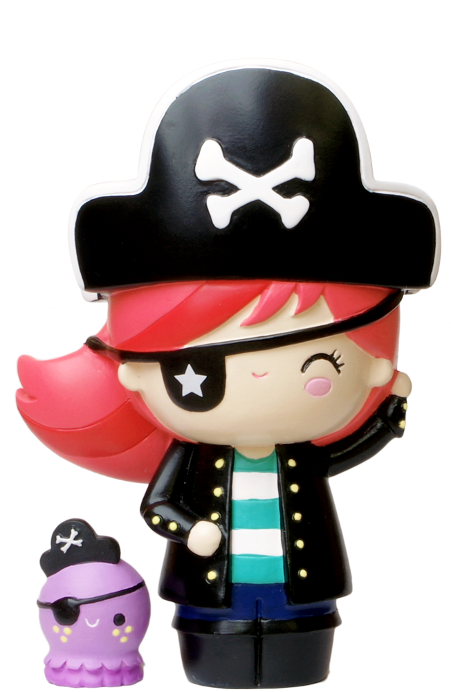 Romilly & Walter Momiji doll: Pink-haired pirate girl in cute outfit with her octopus sidekick, Tokyo street style collectible. — Momiji Doll