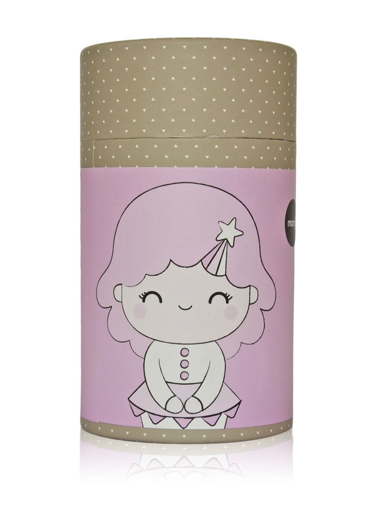 Tall lavender Birthday Girl Momiji doll box with kawaii character in a party hat; perfect for gifting and message hiding. — Momiji Doll
