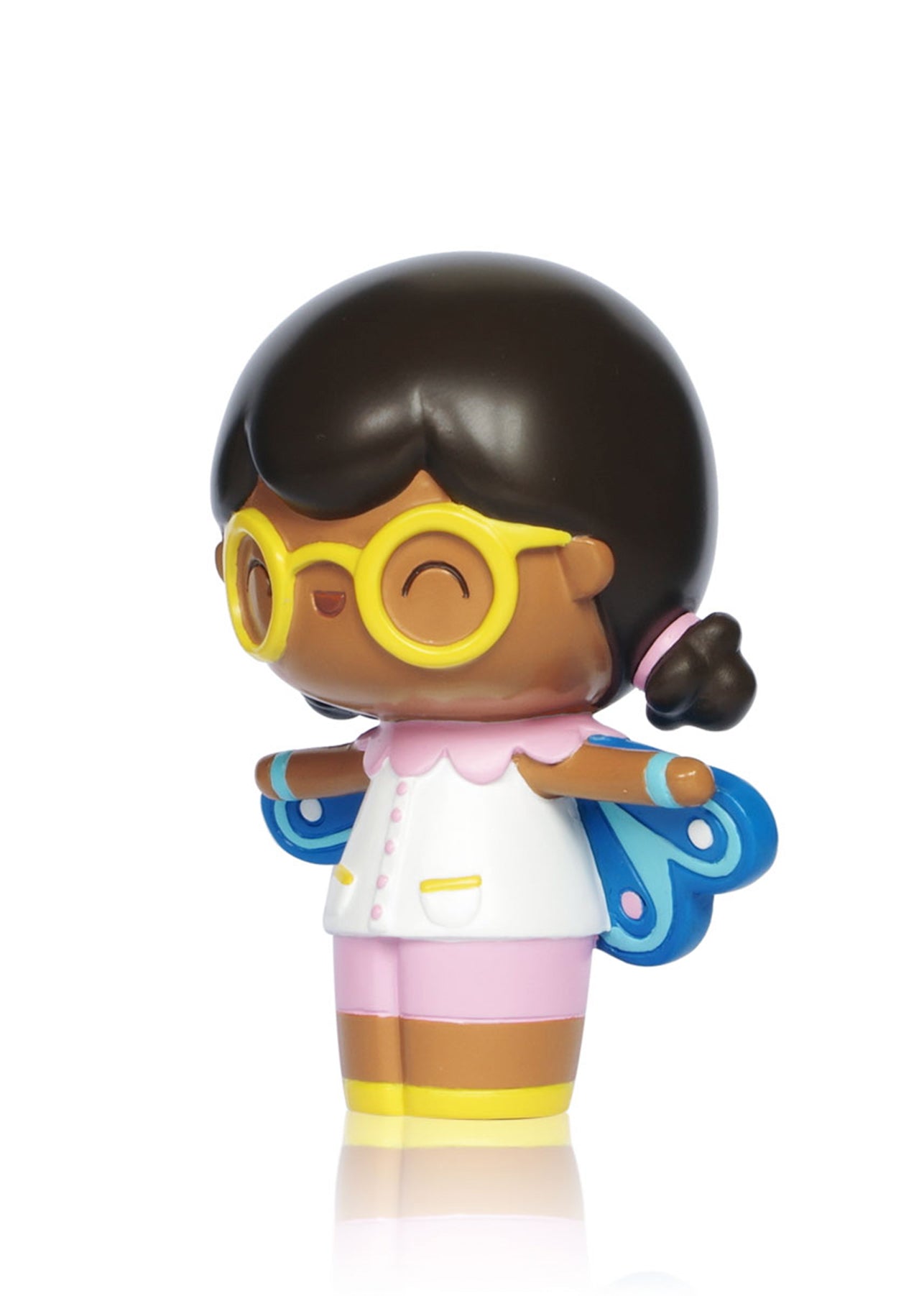 Butterfly Momiji doll with glasses, butterfly wings, white coat, pink shorts, and yellow shoes. Kawaii collectible figurine. — Momiji Doll