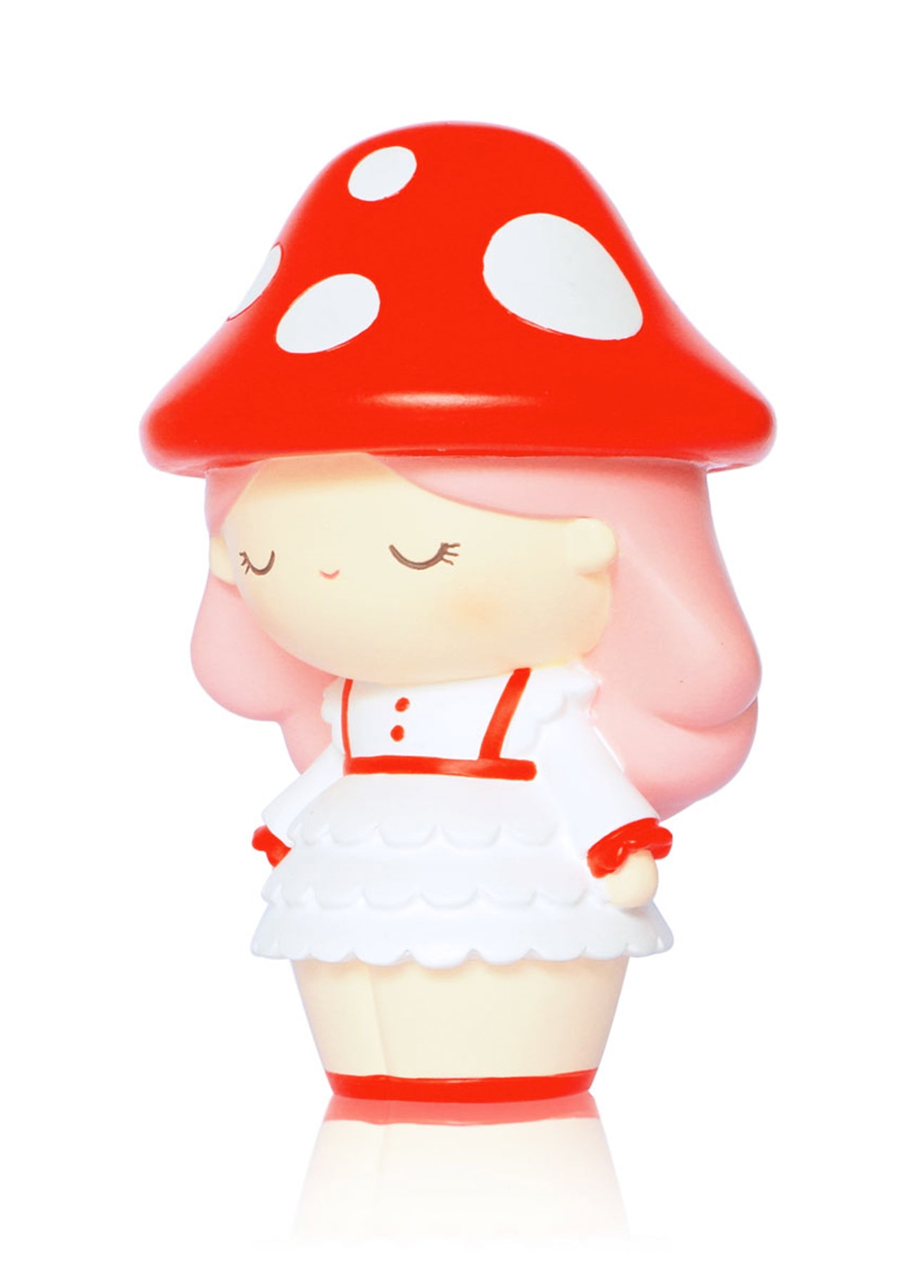 Daydream Momiji doll with pink hair, a red mushroom hat, and a white dress; hides a secret message inside. — Momiji Doll