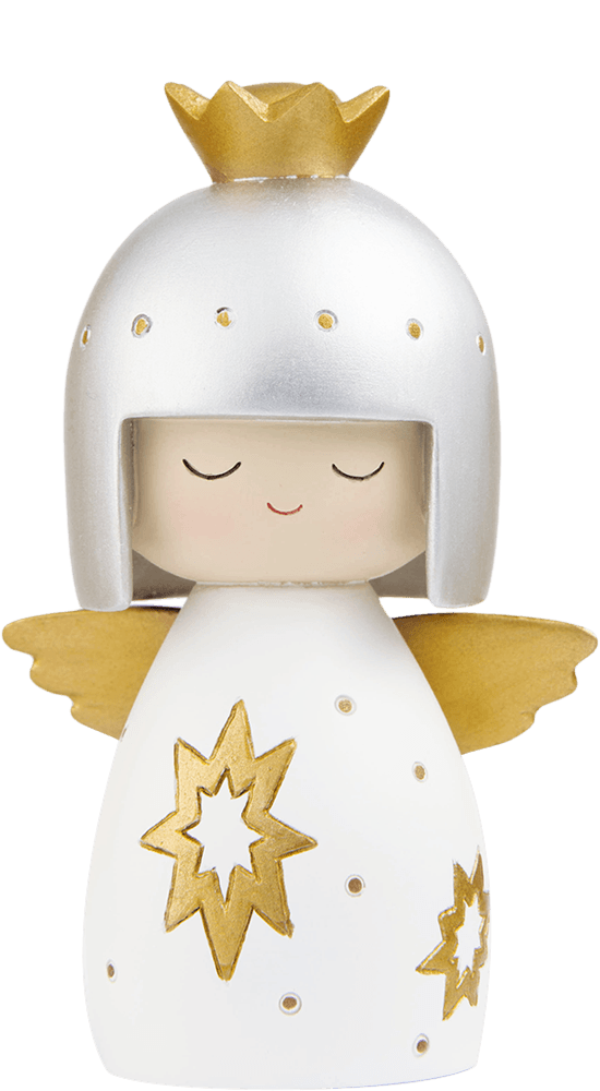 Angel Momiji doll with gold wings, crown, and stars; kawaii collectible holding a secret message inside. — Momiji Doll