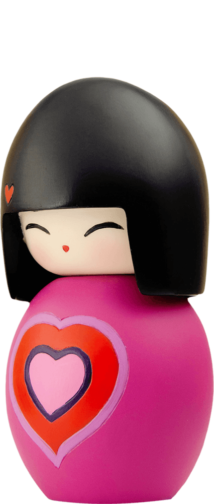 The Valentine JLP excl Momiji doll has a black bob, pink dress, and holds a heart, styled in kawaii collectible detail. — Momiji Doll