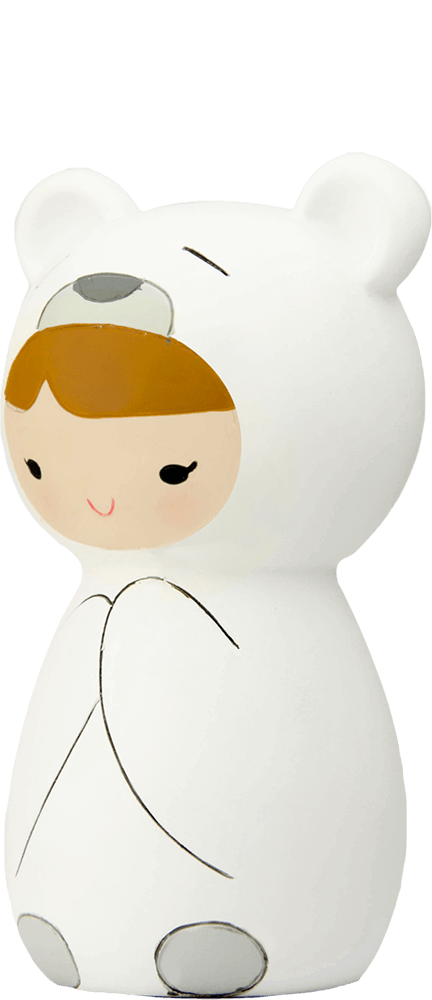 Polo Momiji doll features a child in a white bear costume with cute details, perfect for gifting or collecting. — Momiji Doll