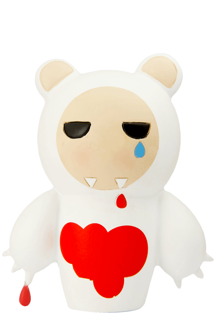 Momiji doll: kawaii white bear character, with red heart, teardrop, and blood drops. Collectible for any Momiji fan. — Momiji Doll