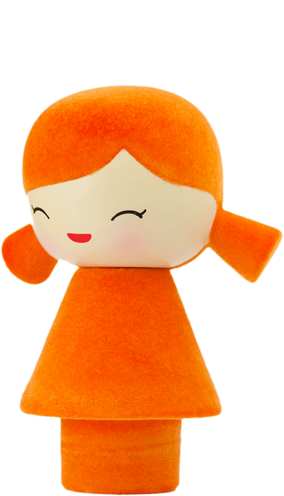 Close-up of Tiger Momiji doll with orange stripes, white paws, cute face and hidden message inside; a playful collectible. — Momiji Doll