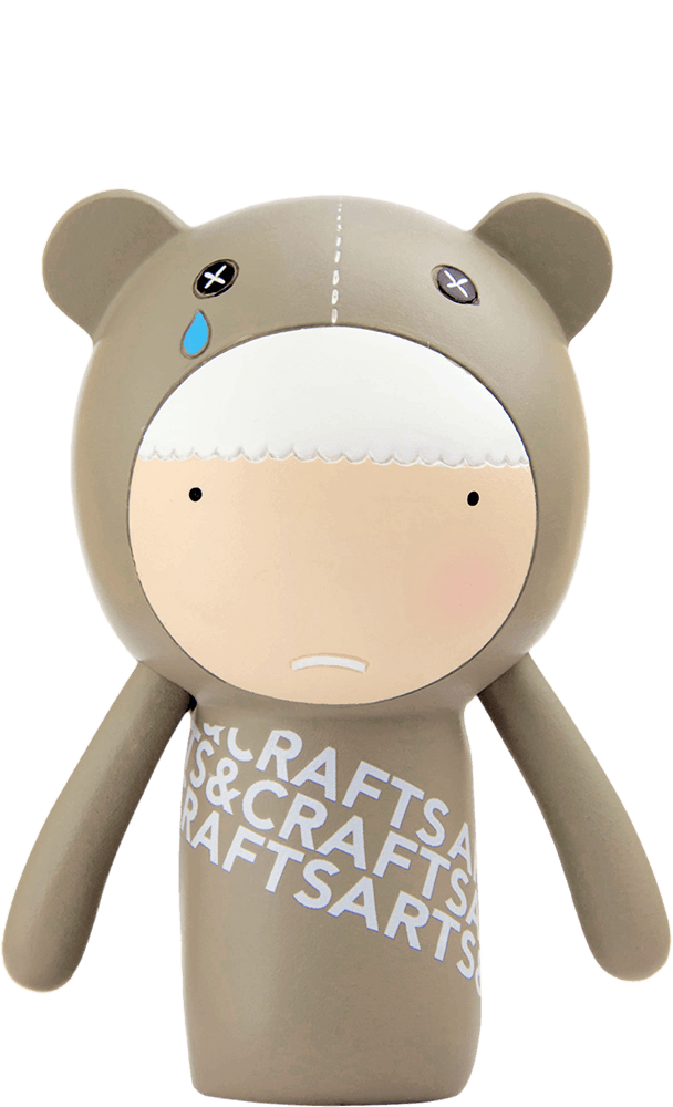 Ted Momiji doll with white hair, brown bear ears, sad expression, and a cozy brown hooded outfit. Secret message hidden inside. — Momiji Doll