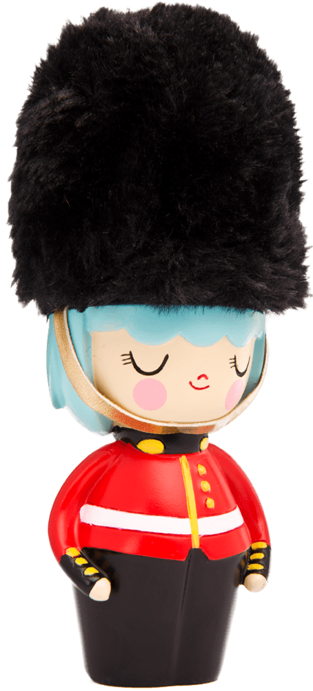 Lilibet Momiji doll royal guard with blue hair, tall black hat, red uniform and gold buttons; super cute collectible figure. — Momiji Doll