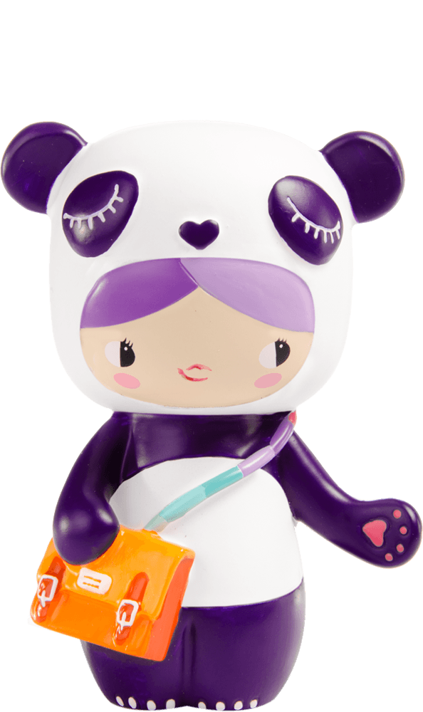 BFF Buddy Momiji doll with purple hair, panda hoodie, orange bag, sweet smile. Collectible and hides a secret message inside. — Momiji Doll